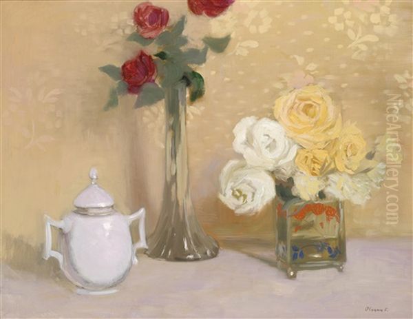 Stillleben Mit Rosen Oil Painting by Ferenc Olgyay