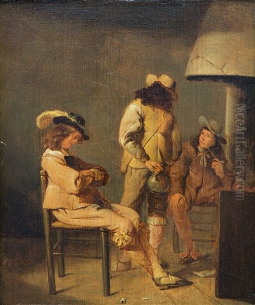 An Interior Scene With Three Gentlemen Smoking Oil Painting by Jan Olis