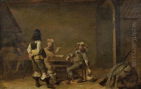 Soldiers Drinking And Playing Cards In An Interior Oil Painting by Jan Olis