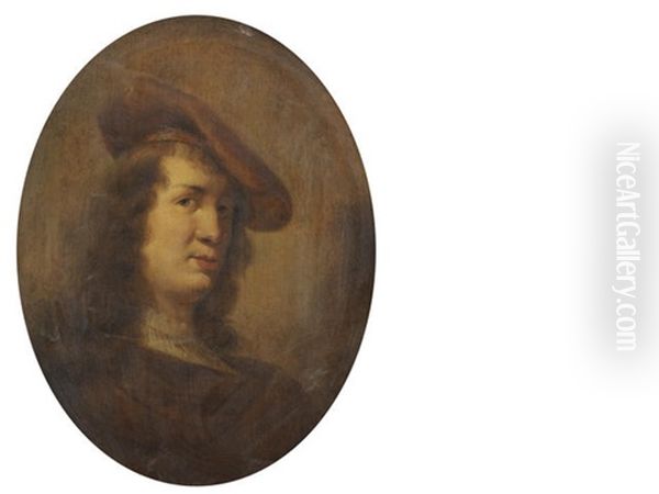 Portrait Of A Gentleman, Bust-length, In A Brown Cloak And Hat (+ Portrait Of A Lady, Bust-length, In A Brown Fur-trimmed Cloak; Pair) Oil Painting by Jan Olis