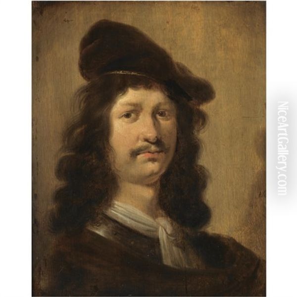 Portrait Of A Young Man With A Beret, Wearing A Brown Costume With A White Chemise And A Gorget Oil Painting by Jan Olis