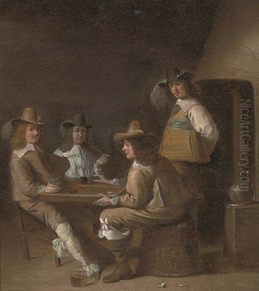 Cavalry Men In An Interior Playing Backgammon, Drinking And Smoking Oil Painting by Jan Olis