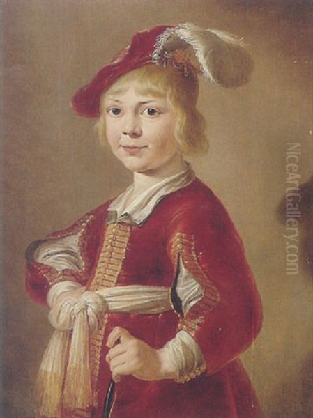 Portrait Of A Boy Holding A Bow Oil Painting by Jan Olis