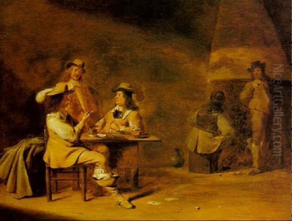 Tavern Interior With Men Smoking And Drinking Oil Painting by Jan Olis