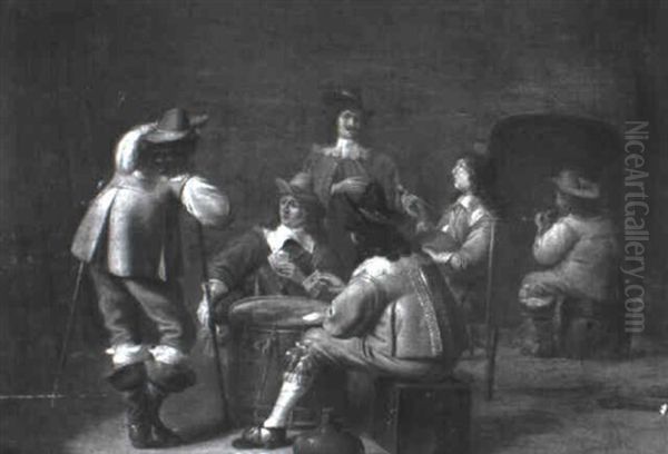 Soldiers Playing Cards In An Interior Oil Painting by Jan Olis