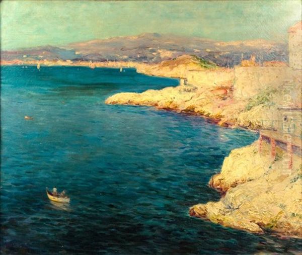 Pecheur Aux Abords De La Corniche, Marseille Oil Painting by Jean Baptiste Olive