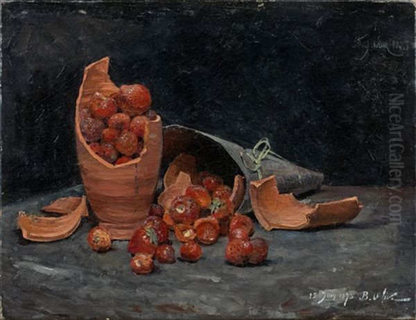 Fraises Et Pot De Terre Brise Oil Painting by Jean Baptiste Olive