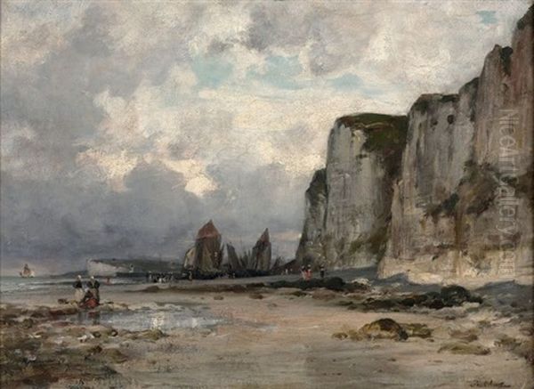 Depart Pour La Peche Aux Pieds Des Falaises D'etretat Oil Painting by Jean Baptiste Olive