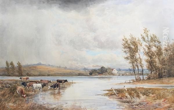 Cattle Watering By A River Oil Painting by George Warren Blackham