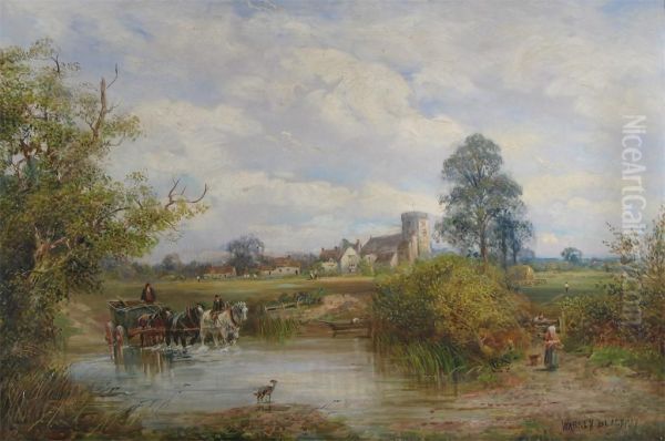 A Village Scene By A Ford Oil Painting by George Warren Blackham