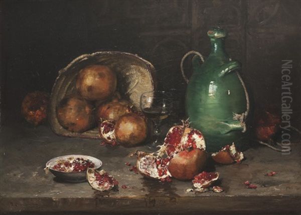 Nature Morte Aux Grenades Eclatees Oil Painting by Jean Baptiste Olive