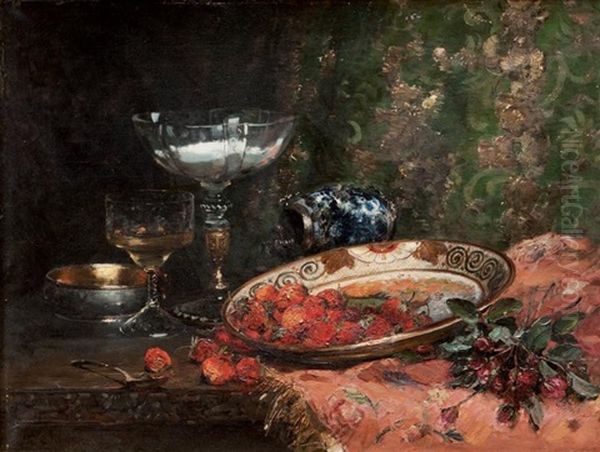 Nature Morte Aux Fraises Oil Painting by Jean Baptiste Olive