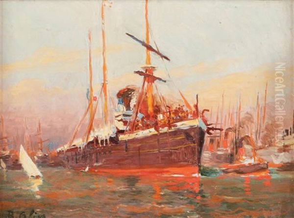 Bateaux Dans Un Port Oil Painting by Jean Baptiste Olive