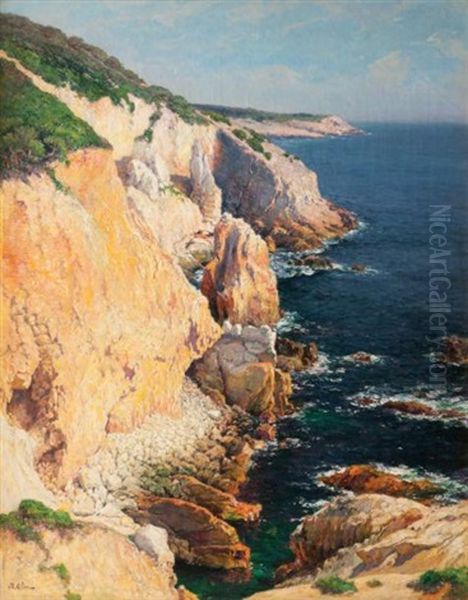 Lever De Soleil Sur La Calanque Oil Painting by Jean Baptiste Olive