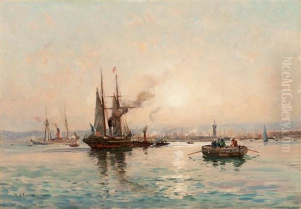 Effet De Soleil Sur L'entree Du Port De Marseille Oil Painting by Jean Baptiste Olive