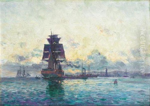 Navire Dans Le Port De Marseille Oil Painting by Jean Baptiste Olive