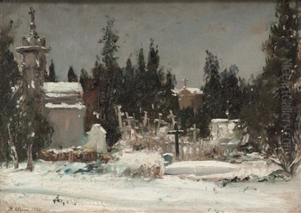 Cimetiere Sous La Neige Oil Painting by Jean Baptiste Olive