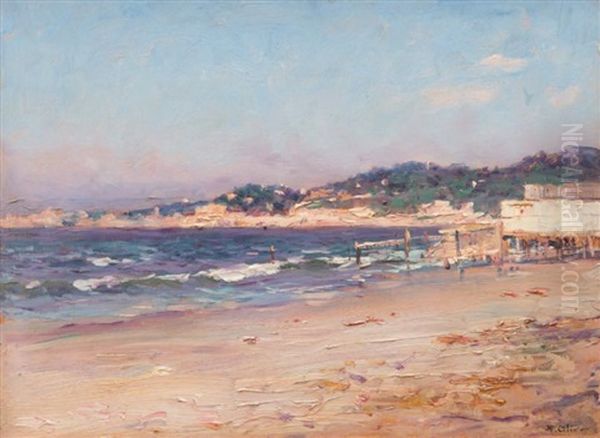 La Plage Du Prado A Marseille Oil Painting by Jean Baptiste Olive