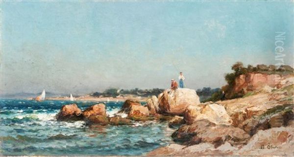 Pecheurs Sur La Corniche A Marseille Oil Painting by Jean Baptiste Olive