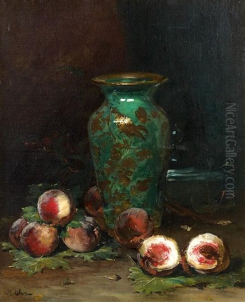 Composition Aux Peches Et Au Vase De Ceramique Oil Painting by Jean Baptiste Olive