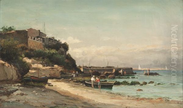 Pecheurs Aux Environs De Marseille Oil Painting by Jean Baptiste Olive