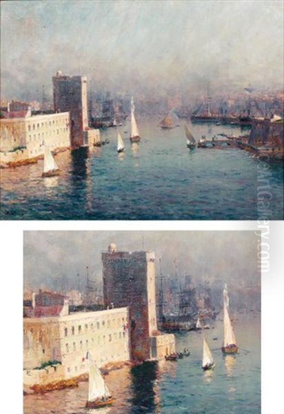 L'entree Du Port De Marseille Oil Painting by Jean Baptiste Olive