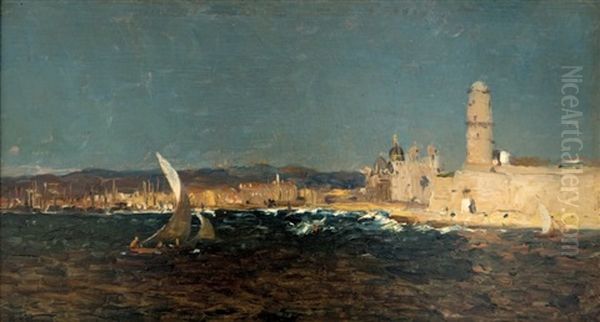 Marseille, L'entree Du Port Oil Painting by Jean Baptiste Olive