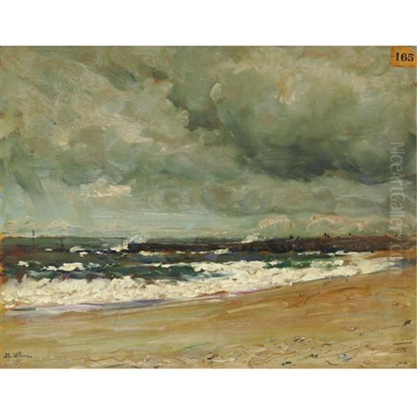 Storm Clouds Over A Jetty Oil Painting by Jean Baptiste Olive