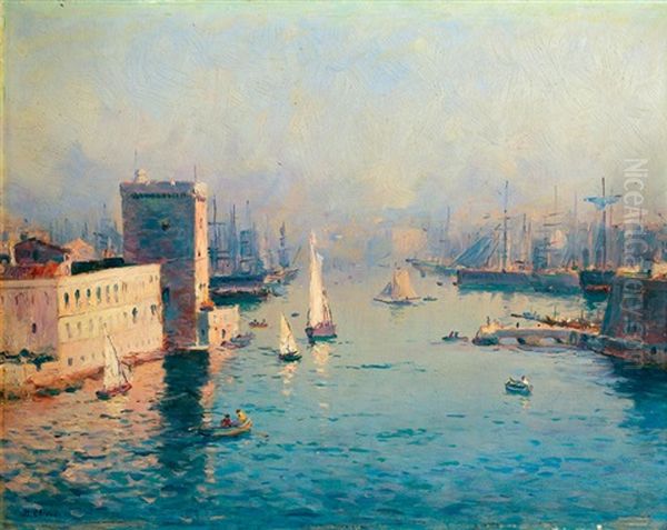 Voiliers A L'entree Du Port De Marseille Oil Painting by Jean Baptiste Olive