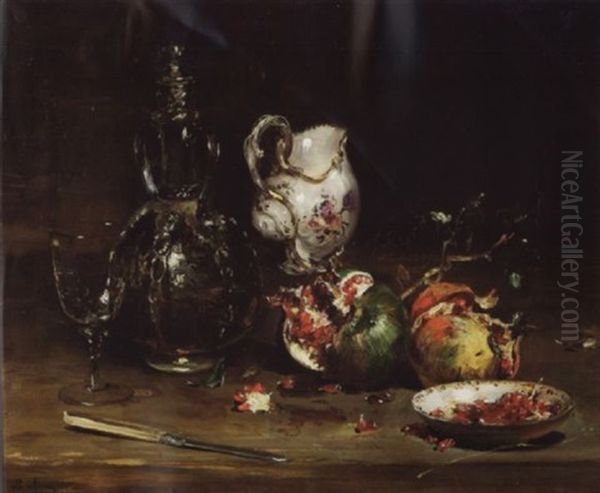 Nature Morte Aux Grenades Oil Painting by Jean Baptiste Olive