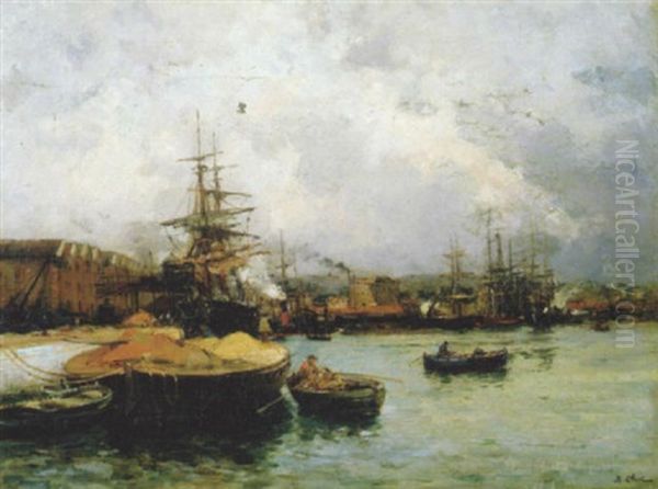 Trois Mats A Quai Oil Painting by Jean Baptiste Olive