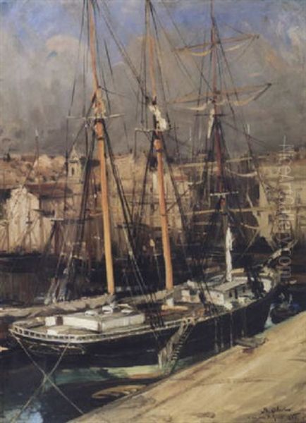 Voiliers Dans Le Port De Marseille Oil Painting by Jean Baptiste Olive