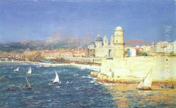 Les Abords Du Port De Marseille Oil Painting by Jean Baptiste Olive