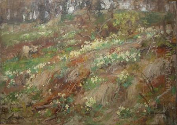 Primroses On A Bank Oil Painting by Thomas Bromley Blacklock