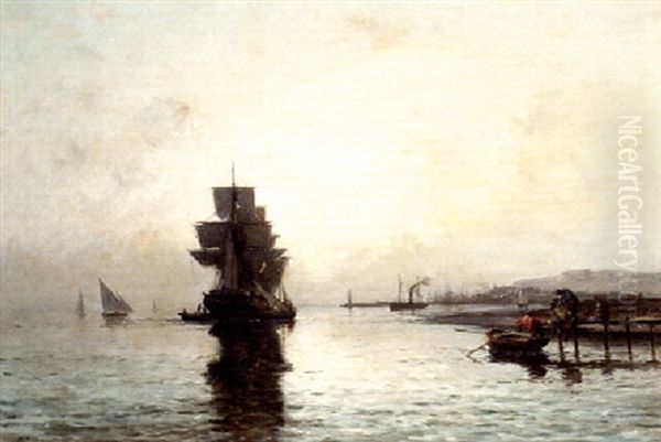 Navires Et Embarcations Aux Abords D'un Port Oil Painting by Jean Baptiste Olive