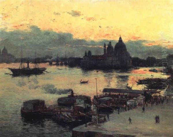 Silhouettes Sur Les Quais A Venise Oil Painting by Jean Baptiste Olive