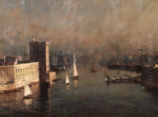 L'entree Du Port De Marseille Oil Painting by Jean Baptiste Olive