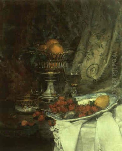 Nature Morte Sur Un Entablement Oil Painting by Jean Baptiste Olive