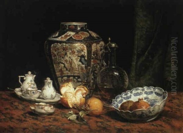 Still Life With Oranges And Porcelain Oil Painting by Jean Baptiste Olive