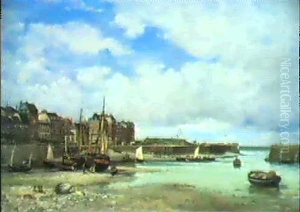 Le Treport, Cote De La Batterie Et Du Phare A Maree Basse Oil Painting by Jean Baptiste Olive