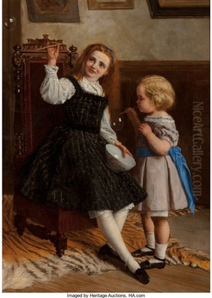 Blowing Bubbles Oil Painting by William Oliver the Elder