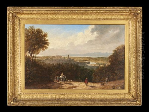 Landscape With Figures, Estate And Meandering River Oil Painting by William Oliver the Elder