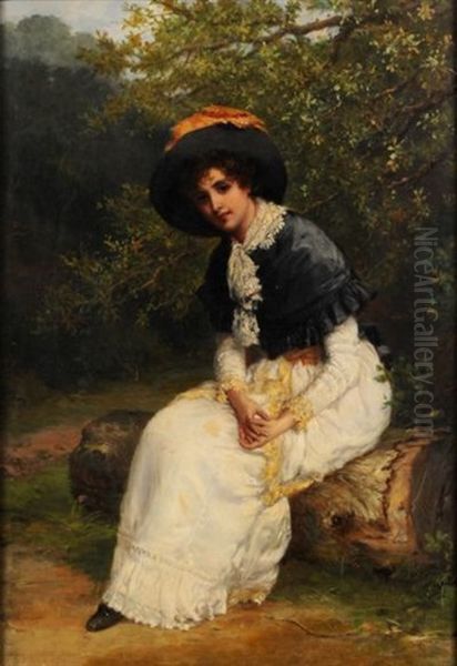 A Young Lady Seated At The Edge Of A Wood Oil Painting by William Oliver the Younger