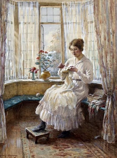 Lady Sewing Seated By A Window Oil Painting by William Kay Blacklock