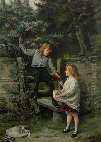 Gathering Flowers Oil Painting by William Oliver the Younger