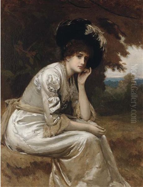 A Thoughtful Moment Oil Painting by William Oliver the Younger