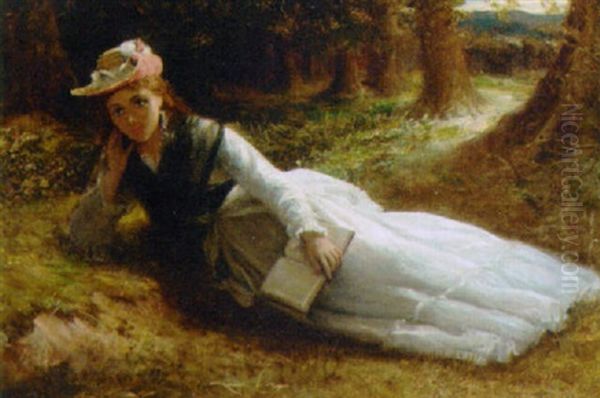 Reading In The Woods Oil Painting by William Oliver the Younger