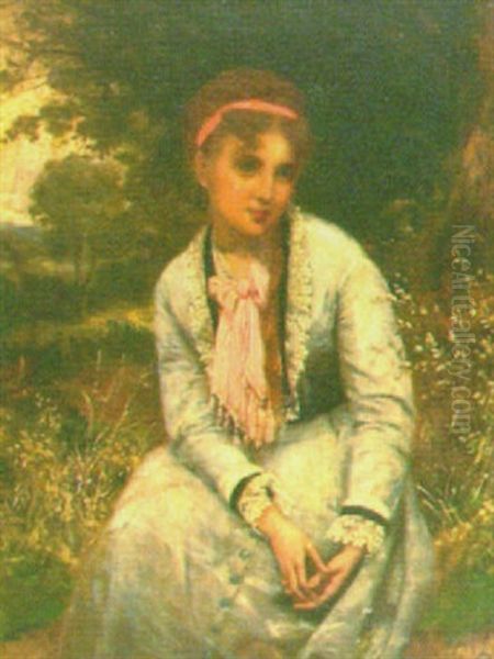 Portrait Of A Woman, Landscape Beyond Oil Painting by William Oliver the Younger