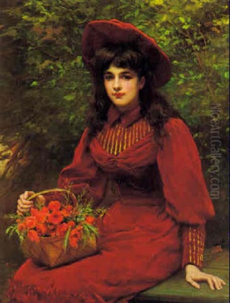 The Flower Girl Oil Painting by William Oliver the Younger