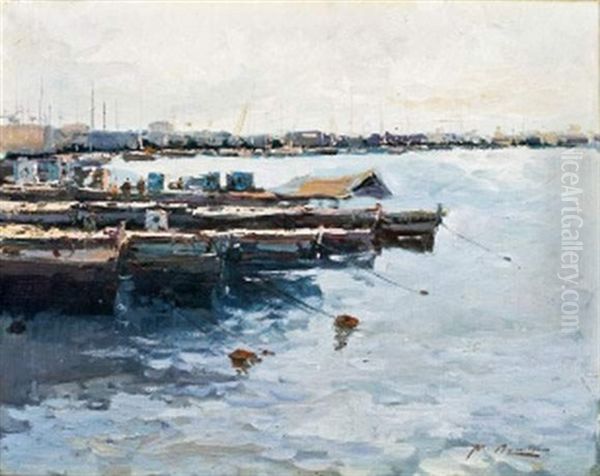 Port Oil Painting by Mariano Oliver y Aznar